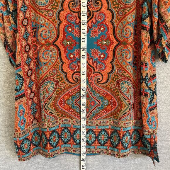 Tolani Boho Silk Tunic Dress Size M Vibrant Festival Hippie Tassels Cover Up - Picture 15 of 16